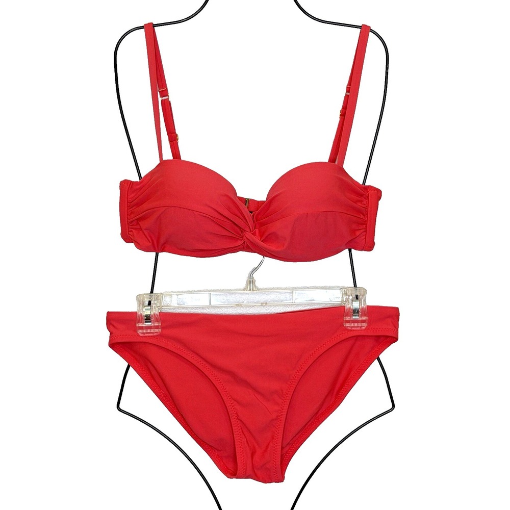 Helen Jon 2 piece Bikini Swimsuit Size Medium Red Bandeau Top Bikini Bottoms